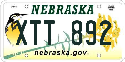 NE license plate XTT892