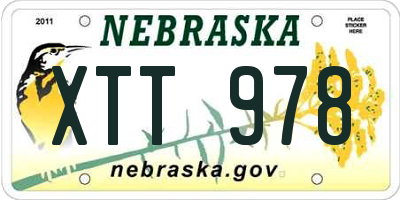 NE license plate XTT978