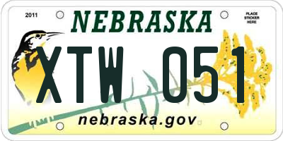 NE license plate XTW051