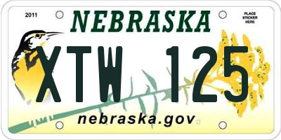 NE license plate XTW125