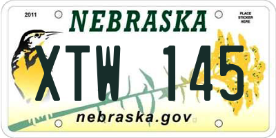 NE license plate XTW145
