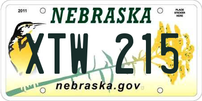 NE license plate XTW215
