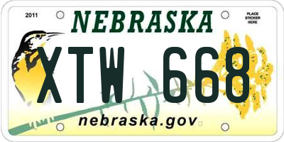 NE license plate XTW668