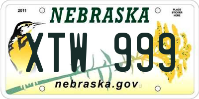 NE license plate XTW999