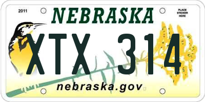NE license plate XTX314