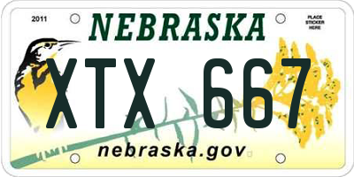 NE license plate XTX667