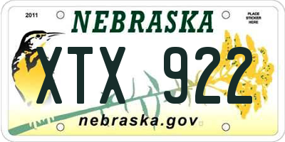 NE license plate XTX922