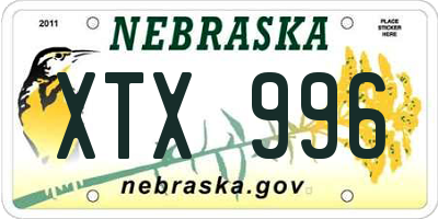 NE license plate XTX996