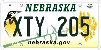 NE license plate XTY205