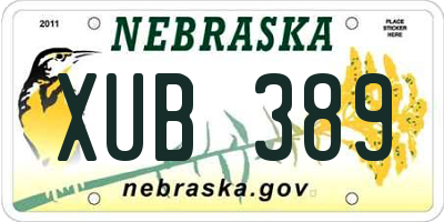 NE license plate XUB389