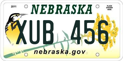 NE license plate XUB456