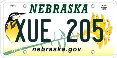 NE license plate XUE205