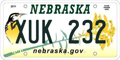 NE license plate XUK232