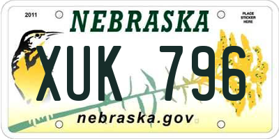 NE license plate XUK796