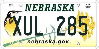 NE license plate XUL285