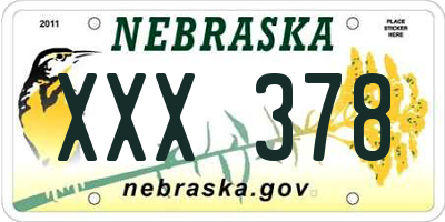 NE license plate XXX378