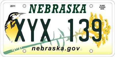 NE license plate XYX139