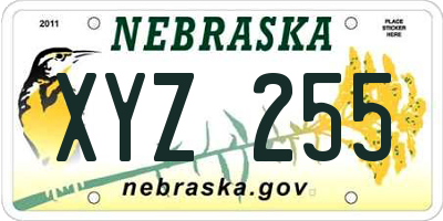 NE license plate XYZ255