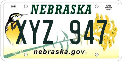 NE license plate XYZ947