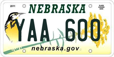 NE license plate YAA600