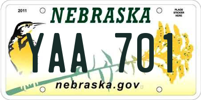 NE license plate YAA701