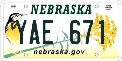 NE license plate YAE671