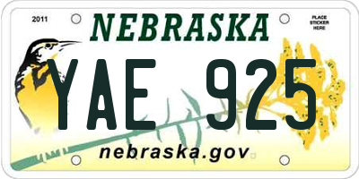 NE license plate YAE925