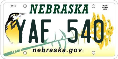NE license plate YAF540