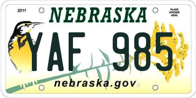 NE license plate YAF985