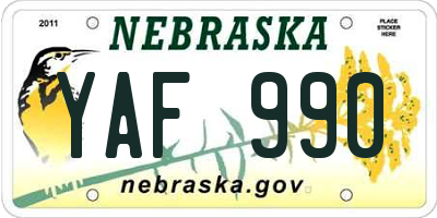 NE license plate YAF990