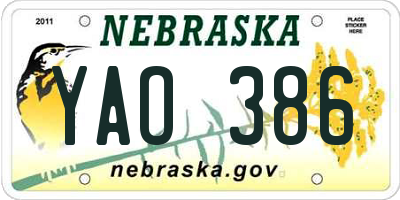 NE license plate YAO386