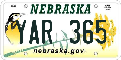 NE license plate YAR365