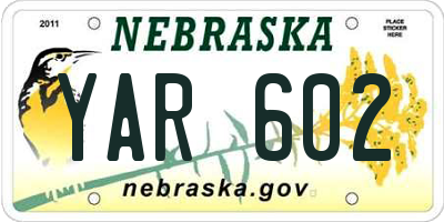 NE license plate YAR602