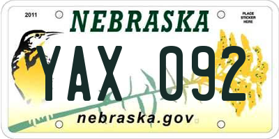 NE license plate YAX092