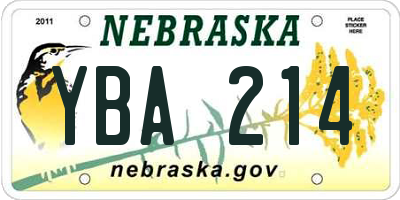 NE license plate YBA214