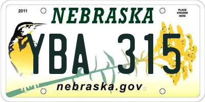 NE license plate YBA315