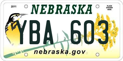 NE license plate YBA603