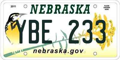 NE license plate YBE233