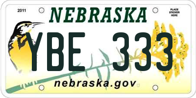 NE license plate YBE333