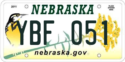 NE license plate YBF051