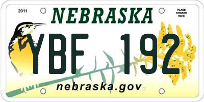 NE license plate YBF192