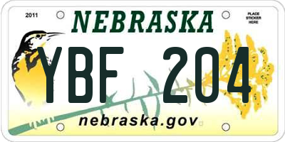 NE license plate YBF204