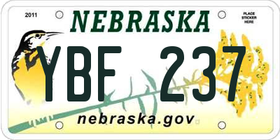 NE license plate YBF237