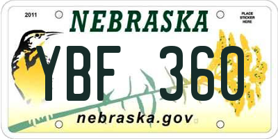 NE license plate YBF360