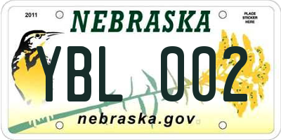 NE license plate YBL002