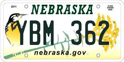 NE license plate YBM362