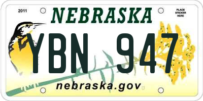 NE license plate YBN947