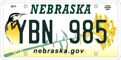 NE license plate YBN985
