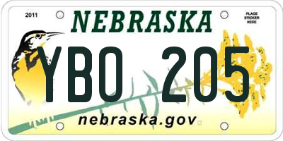 NE license plate YBO205