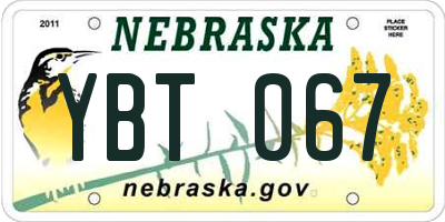 NE license plate YBT067